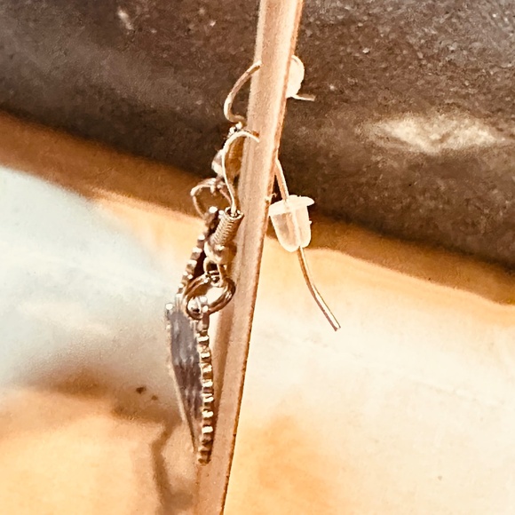 Stainless Steel Earring Hooks Dangle Dark Blue Cream & Silver Hedgehog Handmade - Picture 4 of 7